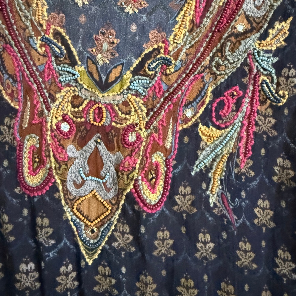Soft Surroundings Midi Dress Women PS Multicolor Paisley Beaded Embroidered Boho - Picture 5 of 16